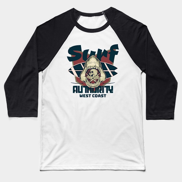 Surf Authority shark skull badge surfboard Baseball T-Shirt by SpaceWiz95